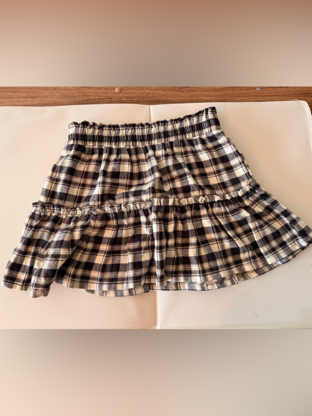 Kids Copper Key Black and Cream Plaid skirt